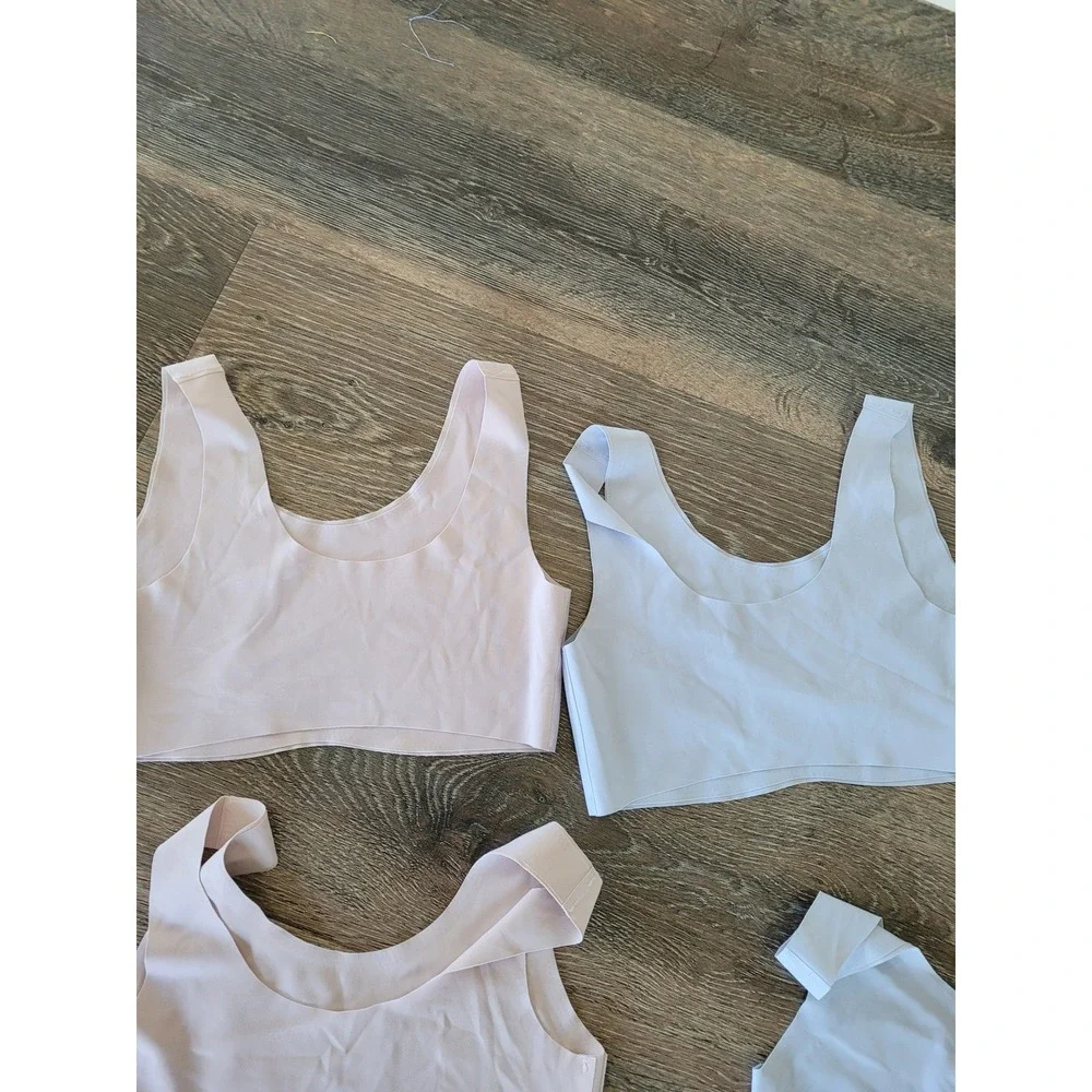 Sascina 4 Pack‎ Seamless Bralettes Small Light Blue Pink Scoop Neck Stretch #3